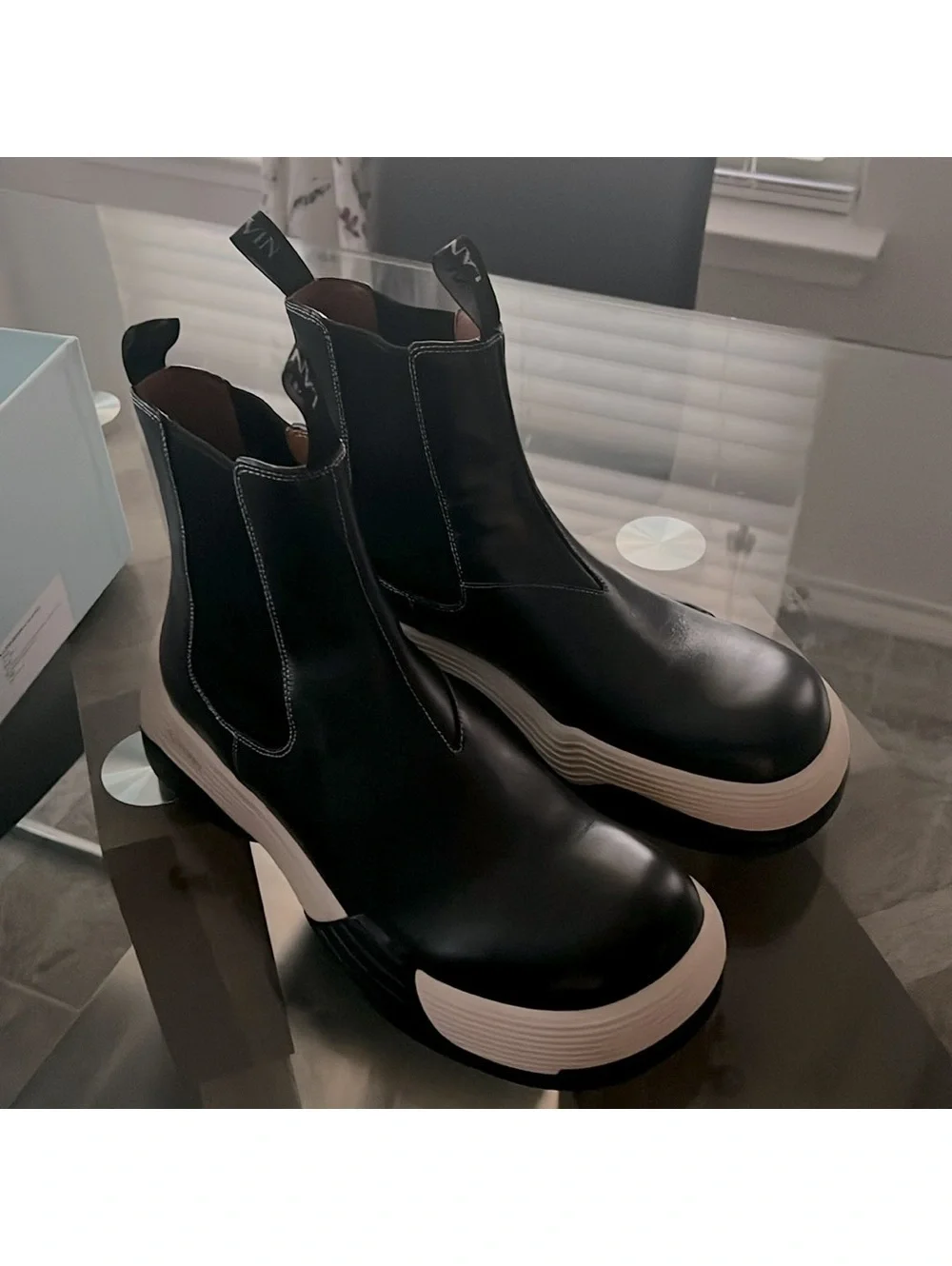 LANVIN Flash-X Bold Pull On Chelsea Boots, Black Size 44 New in Box + DustBag